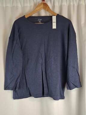 J. Crew XS Oversized Blue Linen Tee Top Shirt 3/4 Sleeves